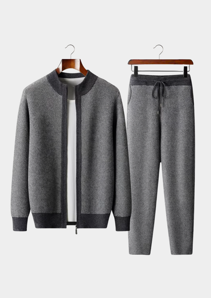 Pure Extra-Fine Merino Wool Gray Herringbone Set | Roccella