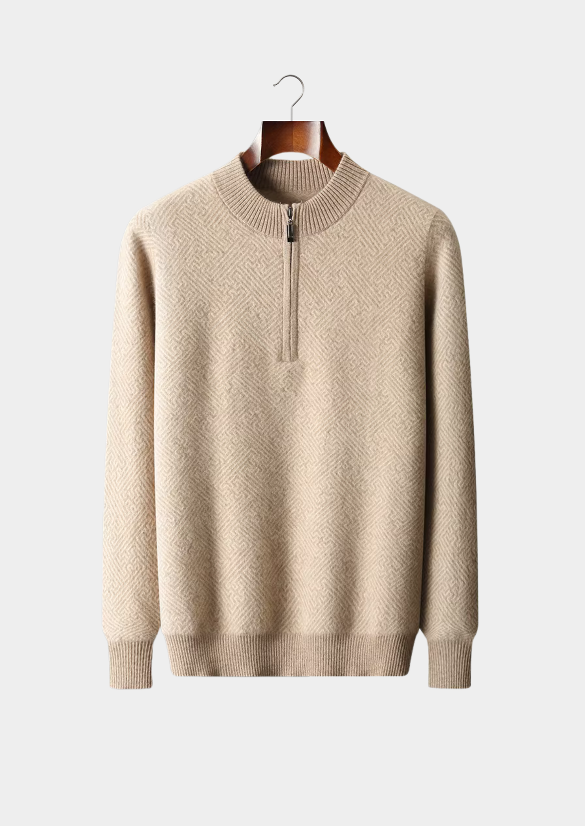 Premium Cashmere Patterned Half-Zip Sweater | Roccella