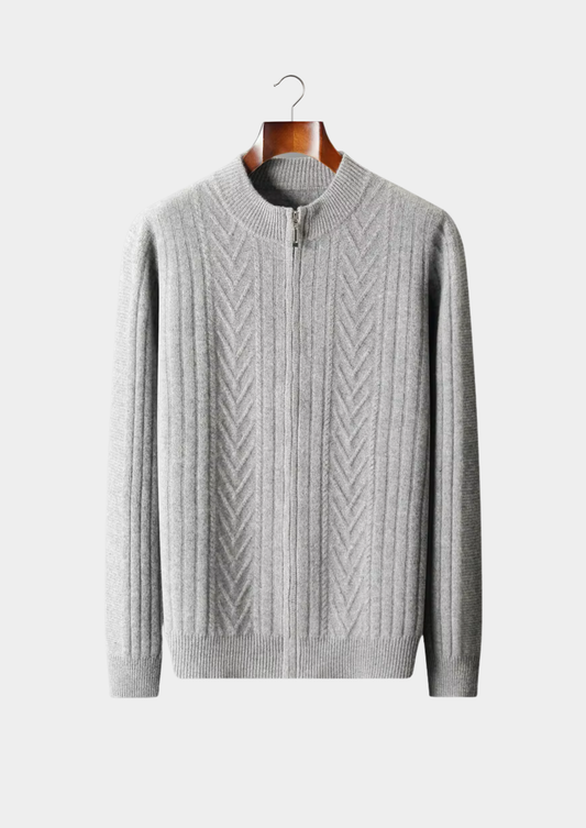 Pure Extra-Fine Merino Wool Patterned Zip Cardigan | Roccella