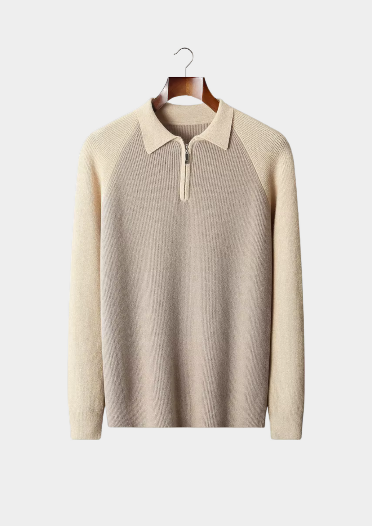 Pure Extra-Fine Merino Wool Two Tone Zipper Sweater Polo | Roccella