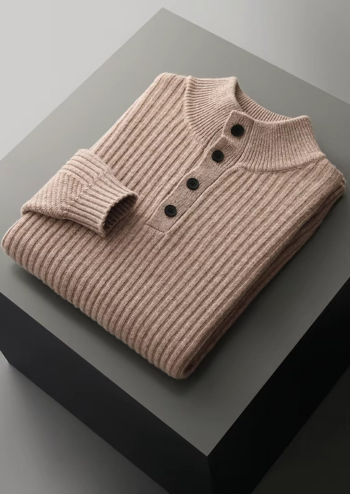 Pure Extra-Fine Merino Wool Ribbed Henley Sweater | Roccella