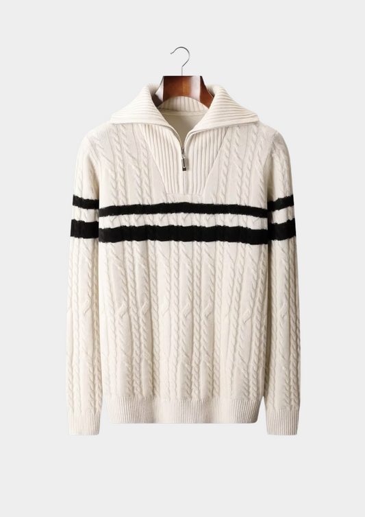 Pure Extra-Fine Merino Wool Striped Half-Zip Sweater | Roccella