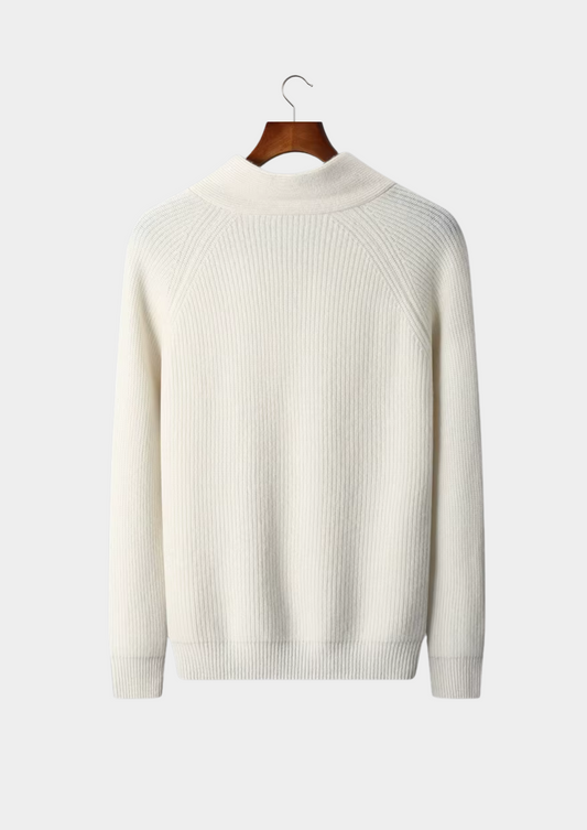 Premium Cashmere Ribbed V-Neck Sweater | Roccella