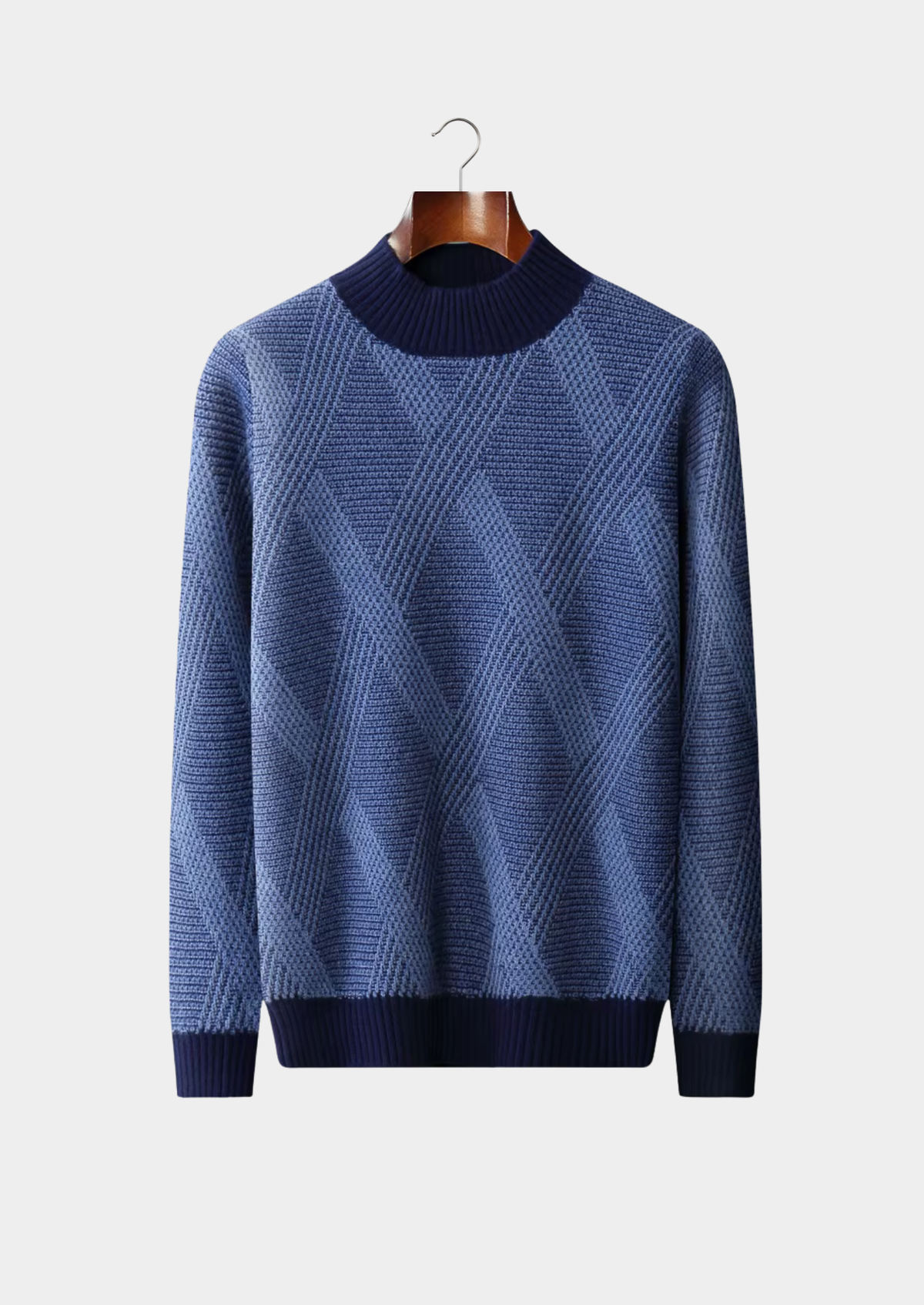 Pure Extra-Fine Merino Wool Two Tone Patterned Mockneck | Roccella