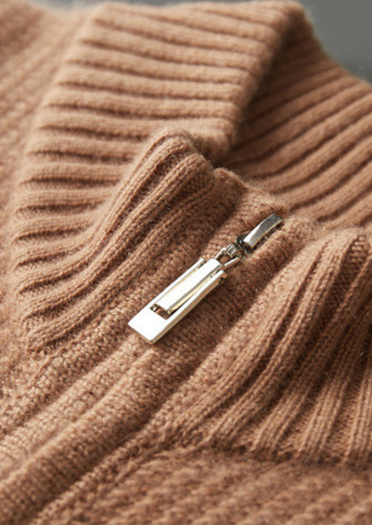 Pure Cashmere Mustard Ribbed Zip Cardigan | Roccella