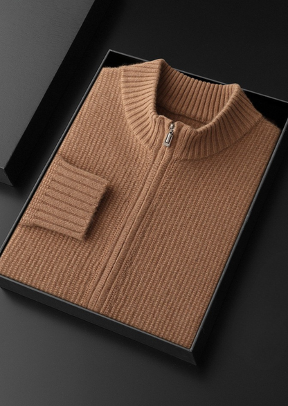 Pure Cashmere Mustard Ribbed Zip Cardigan | Roccella