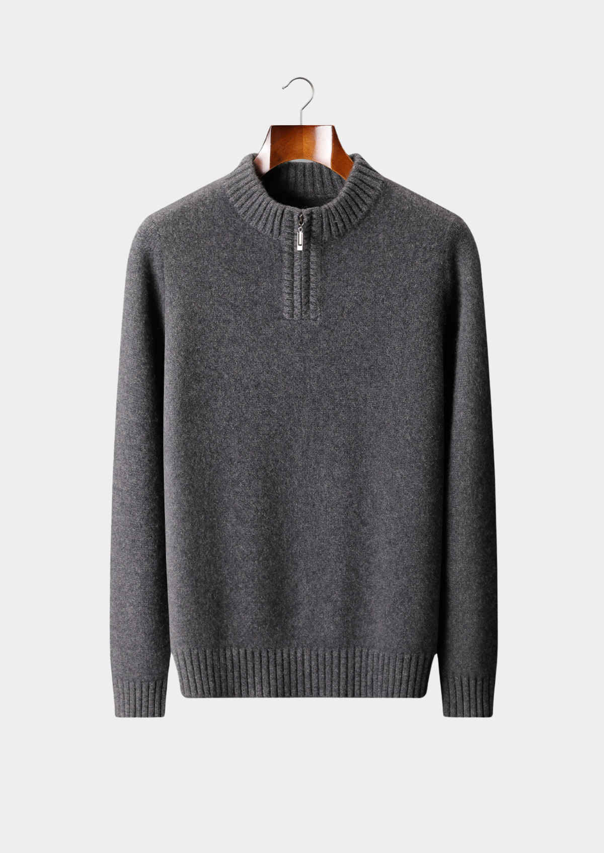 Pure Cashmere Dark Gray Half Zip Sweater | Roccella