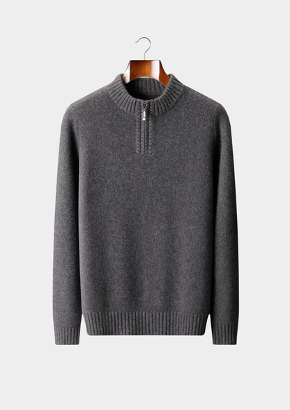 Pure Cashmere Dark Gray Half Zip Sweater | Roccella