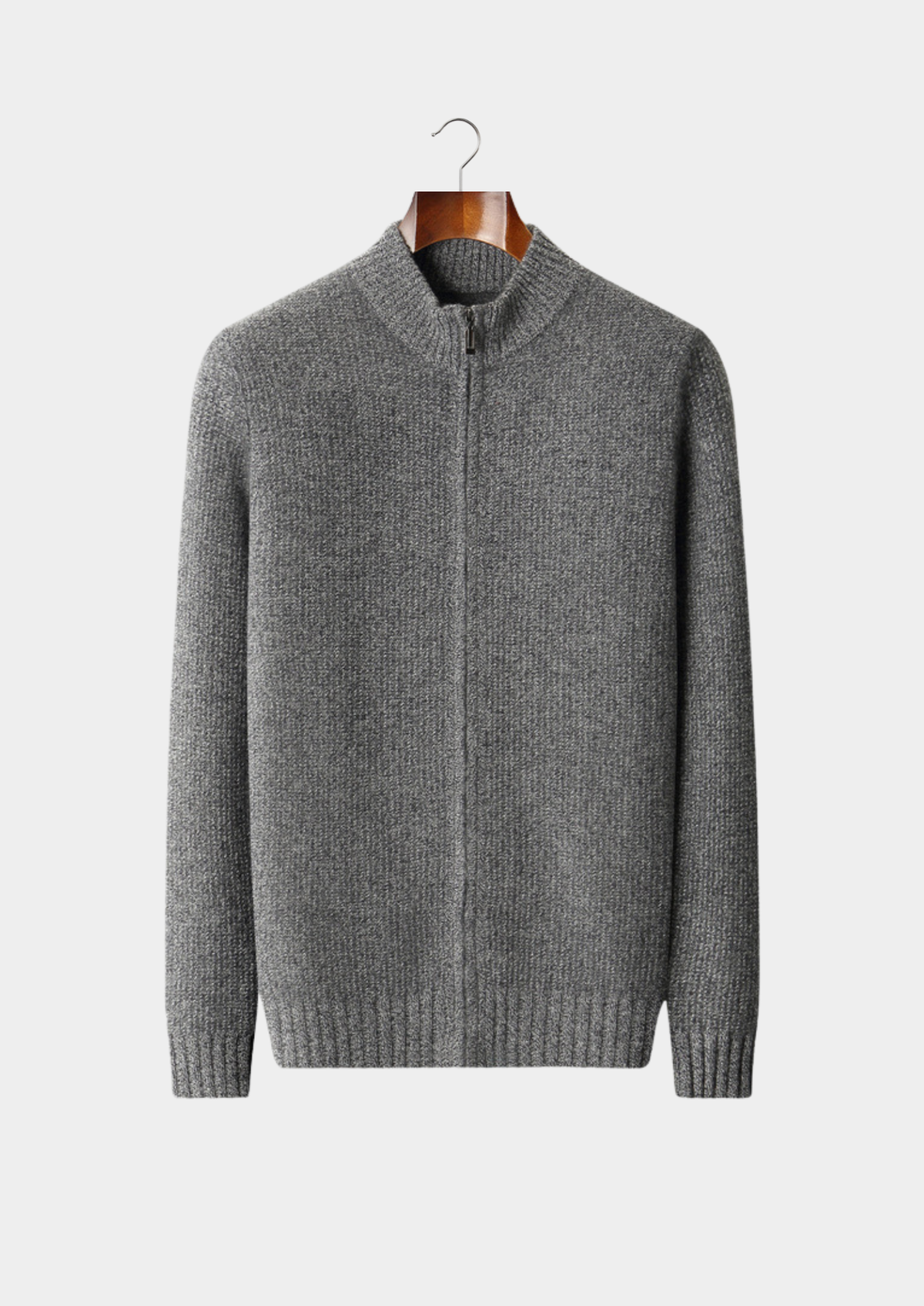Pure Cashmere Gray Ribbed Zip Cardigan | Roccella