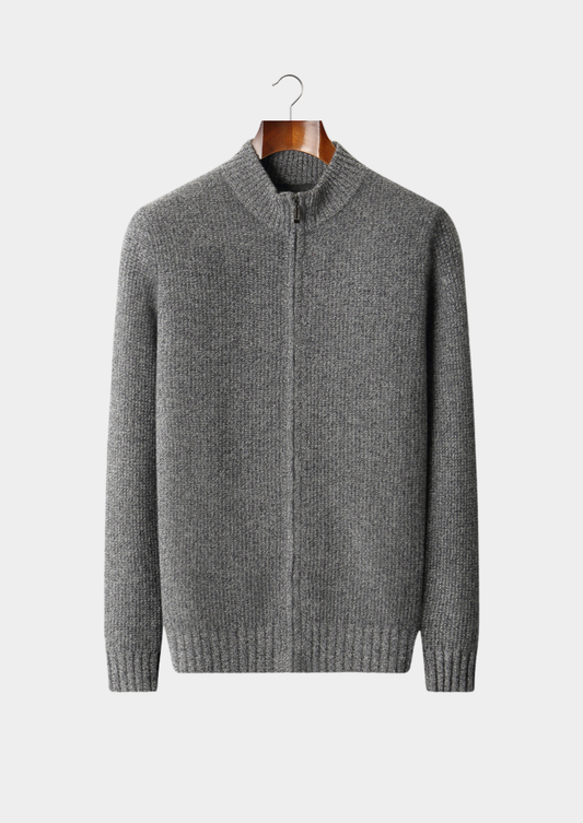 Pure Cashmere Gray Ribbed Zip Cardigan | Roccella