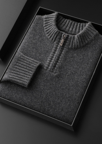 Pure Cashmere Dark Gray Half Zip Sweater | Roccella