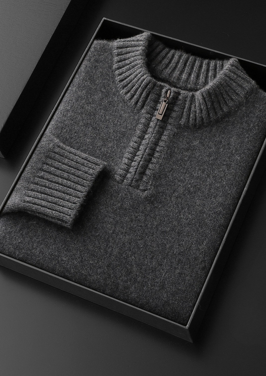 Pure Cashmere Dark Gray Half Zip Sweater | Roccella