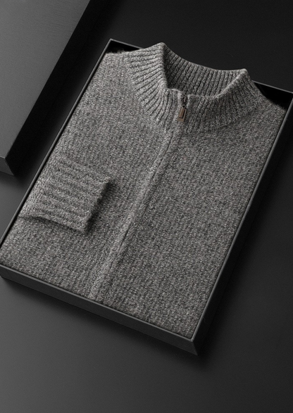 Pure Cashmere Gray Ribbed Zip Cardigan | Roccella
