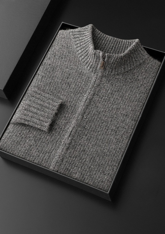 Pure Cashmere Gray Ribbed Zip Cardigan | Roccella