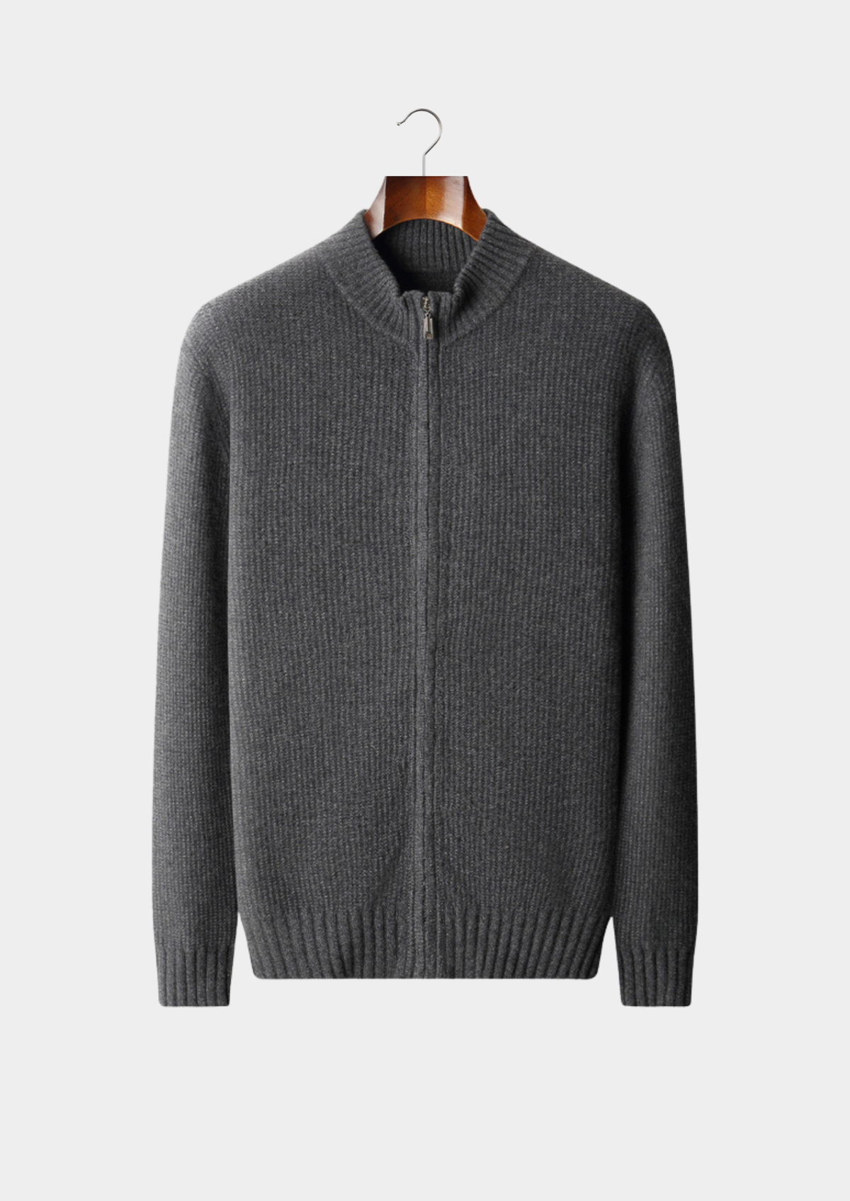 Pure Cashmere Dark Gray Ribbed Zip Cardigan | Roccella