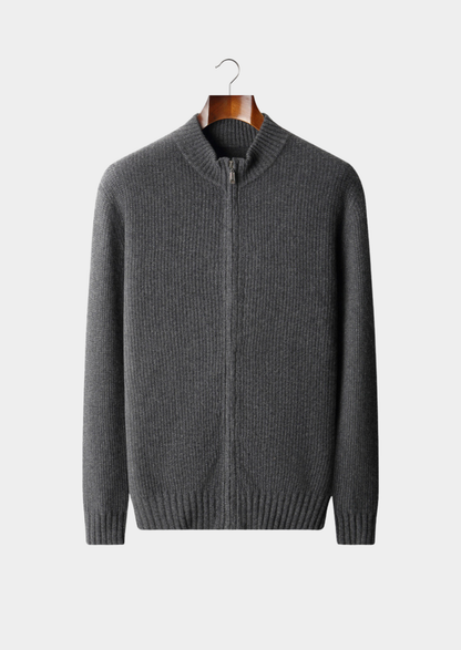 Pure Cashmere Dark Gray Ribbed Zip Cardigan | Roccella