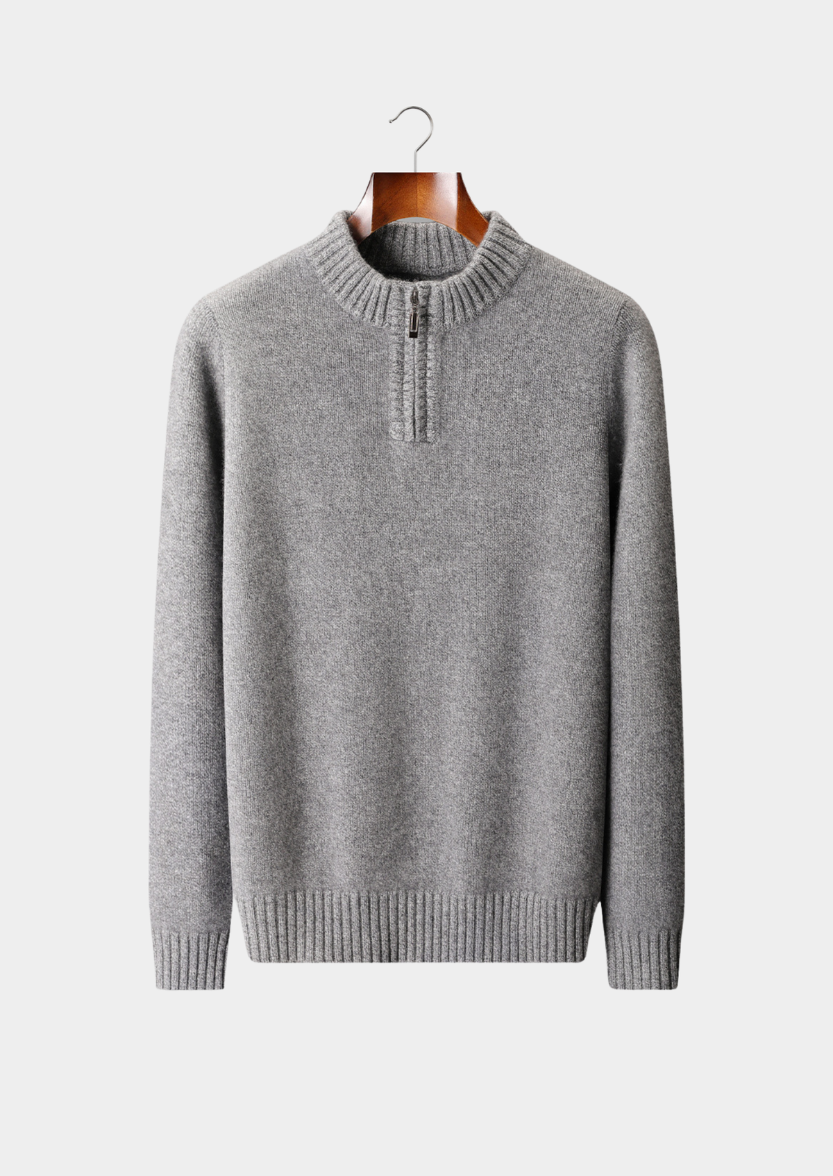 Pure Cashmere Light Gray Half Zip Sweater | Roccella