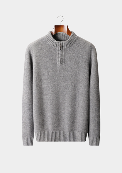 Pure Cashmere Light Gray Half Zip Sweater | Roccella