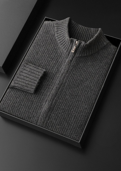 Pure Cashmere Dark Gray Ribbed Zip Cardigan | Roccella
