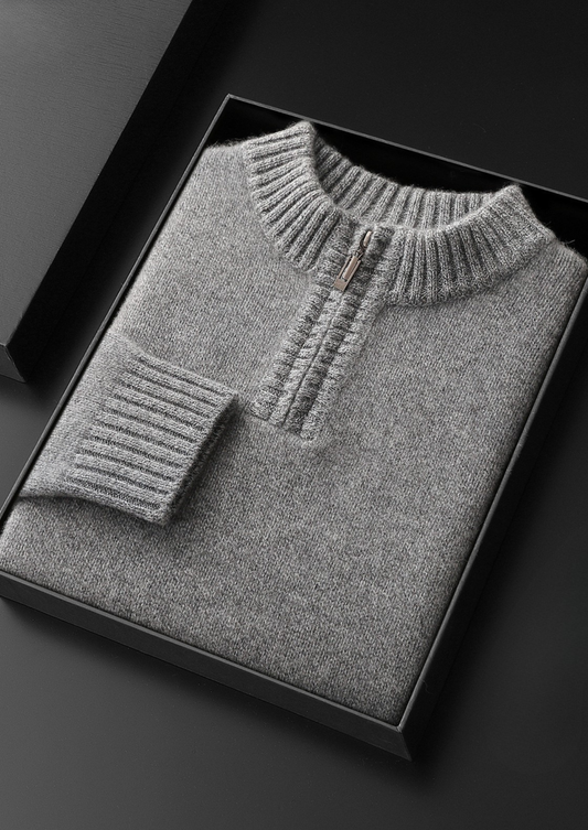 Pure Cashmere Light Gray Half Zip Sweater | Roccella