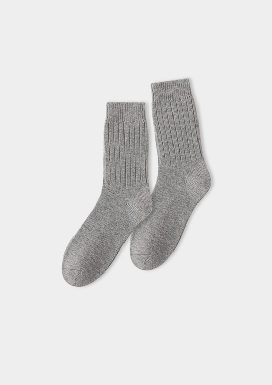 Light Gray Ultra-Soft Ribbed Merino Wool Socks | Roccella