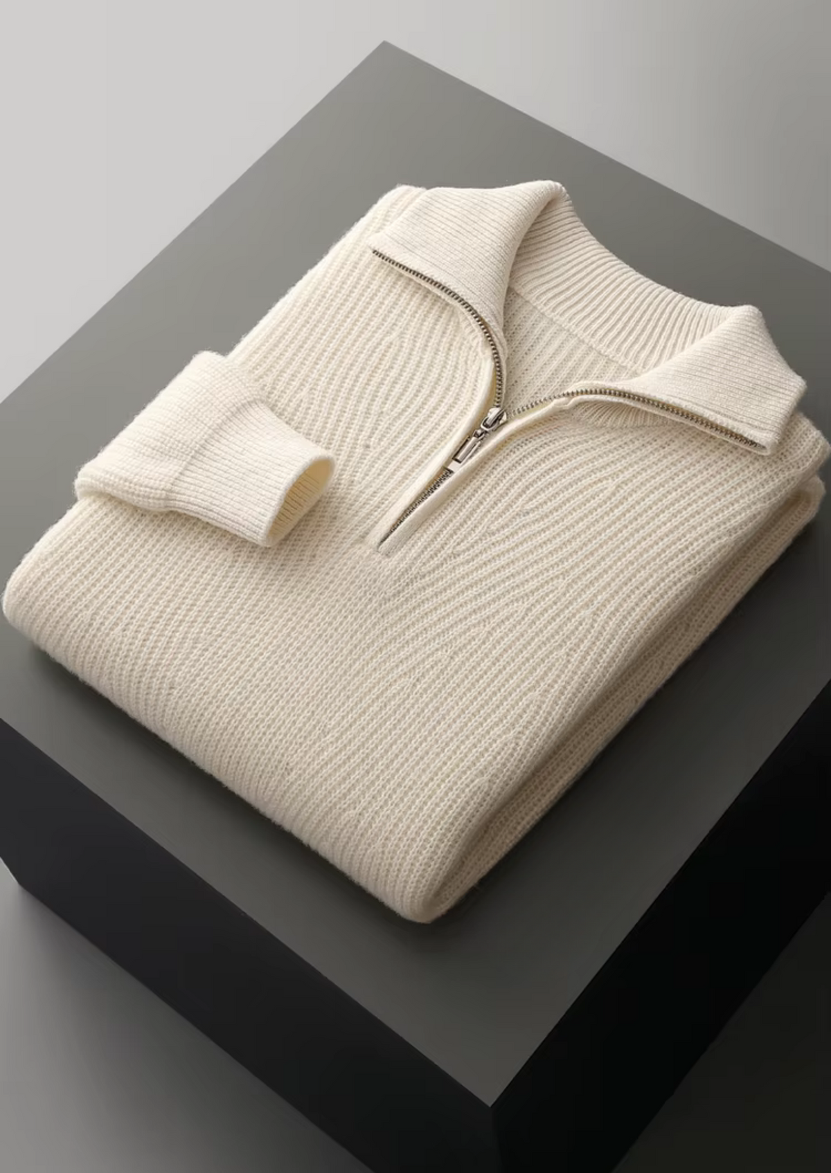 Pure Extra-Fine Merino Wool Ribbed Half-Zip | Roccella