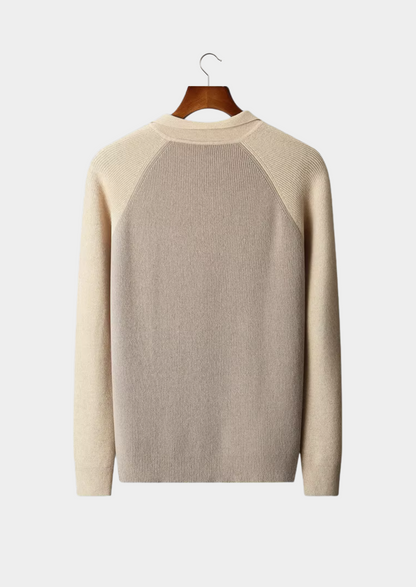 Pure Extra-Fine Merino Wool Two Tone Zipper Sweater Polo | Roccella