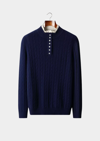 Pure Extra-Fine Merino Wool Cable Knit Henley Sweater | Roccella