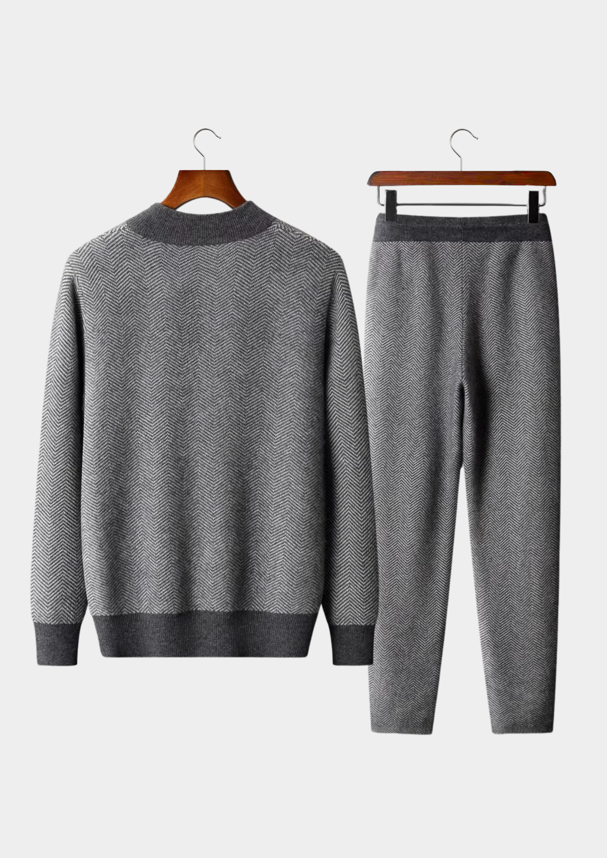 Pure Extra-Fine Merino Wool Gray Herringbone Set | Roccella