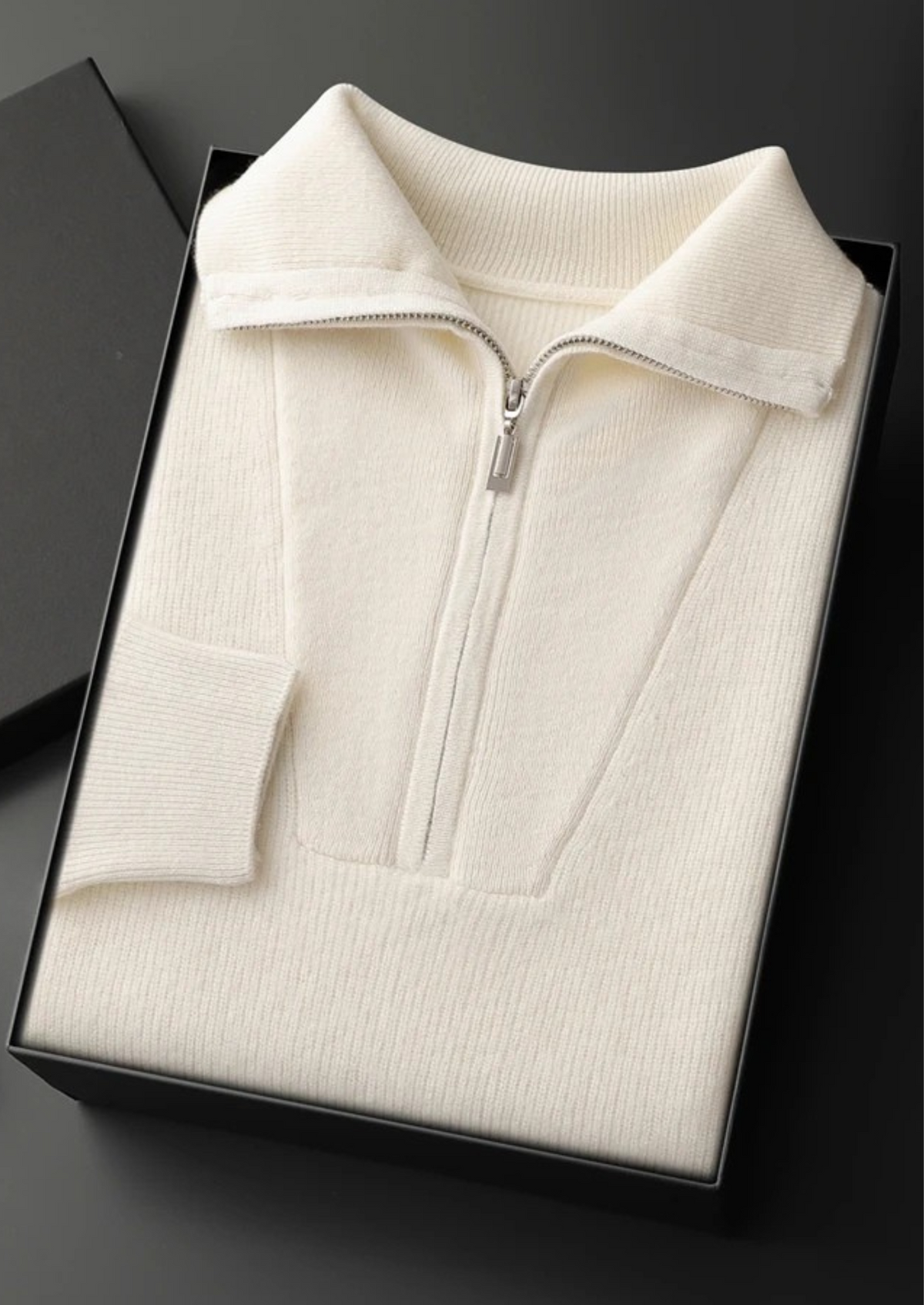 Premium Cashmere Ribbed Half-Zip Sweater | Roccella