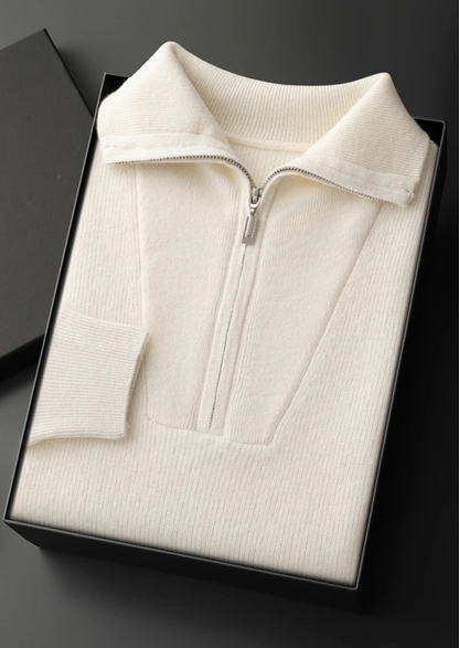 Premium Cashmere Ribbed Half-Zip Sweater | Roccella