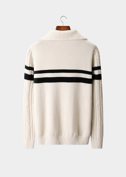 Pure Extra-Fine Merino Wool Striped Half-Zip Sweater | Roccella