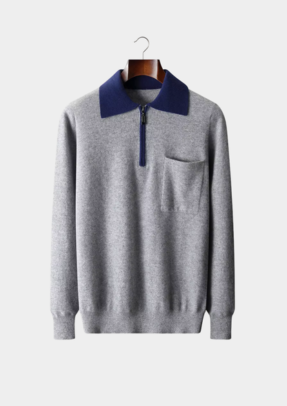 Premium Cashmere Two Tone Zipper Polo | Roccella