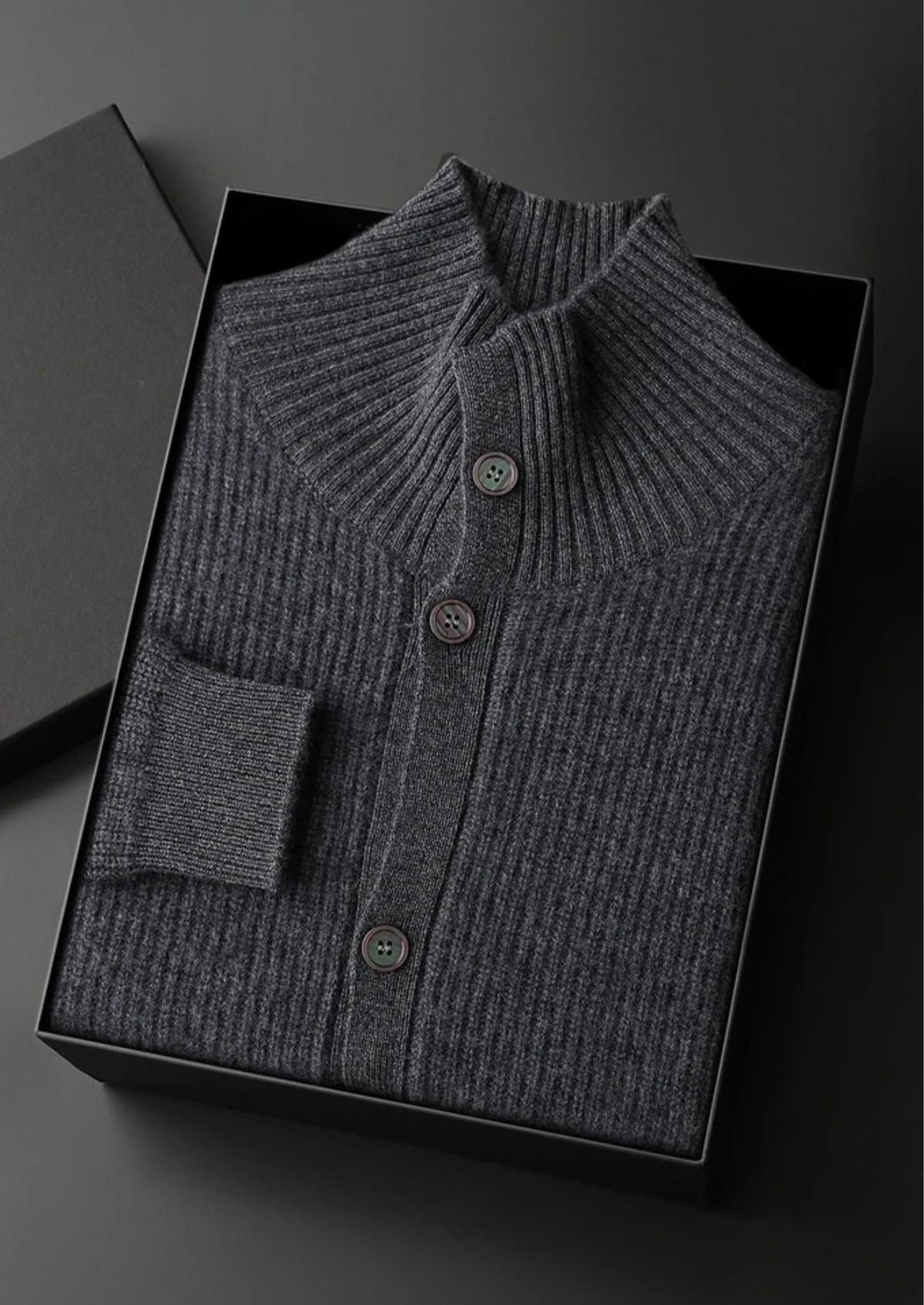 Premium Cashmere Ribbed High Collar Cardigan | Roccella
