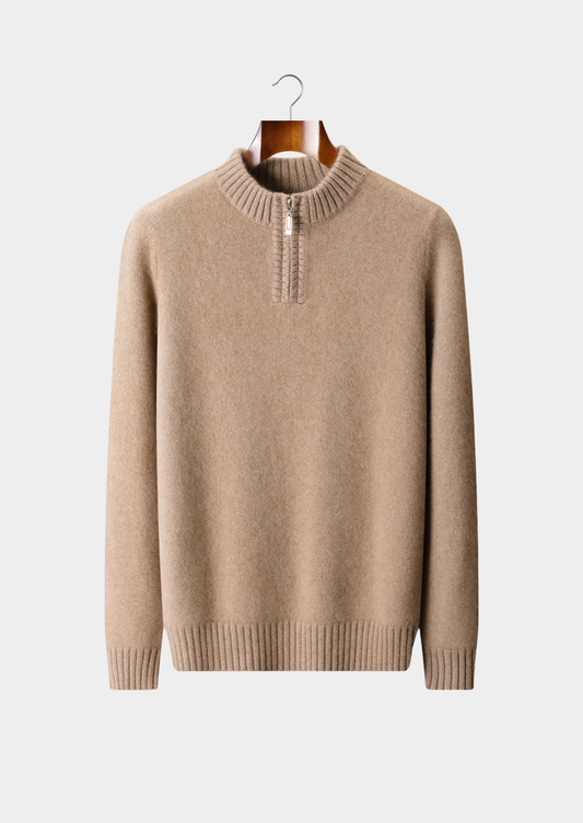 Pure Cashmere Light Beige Half Zip Sweater | Roccella