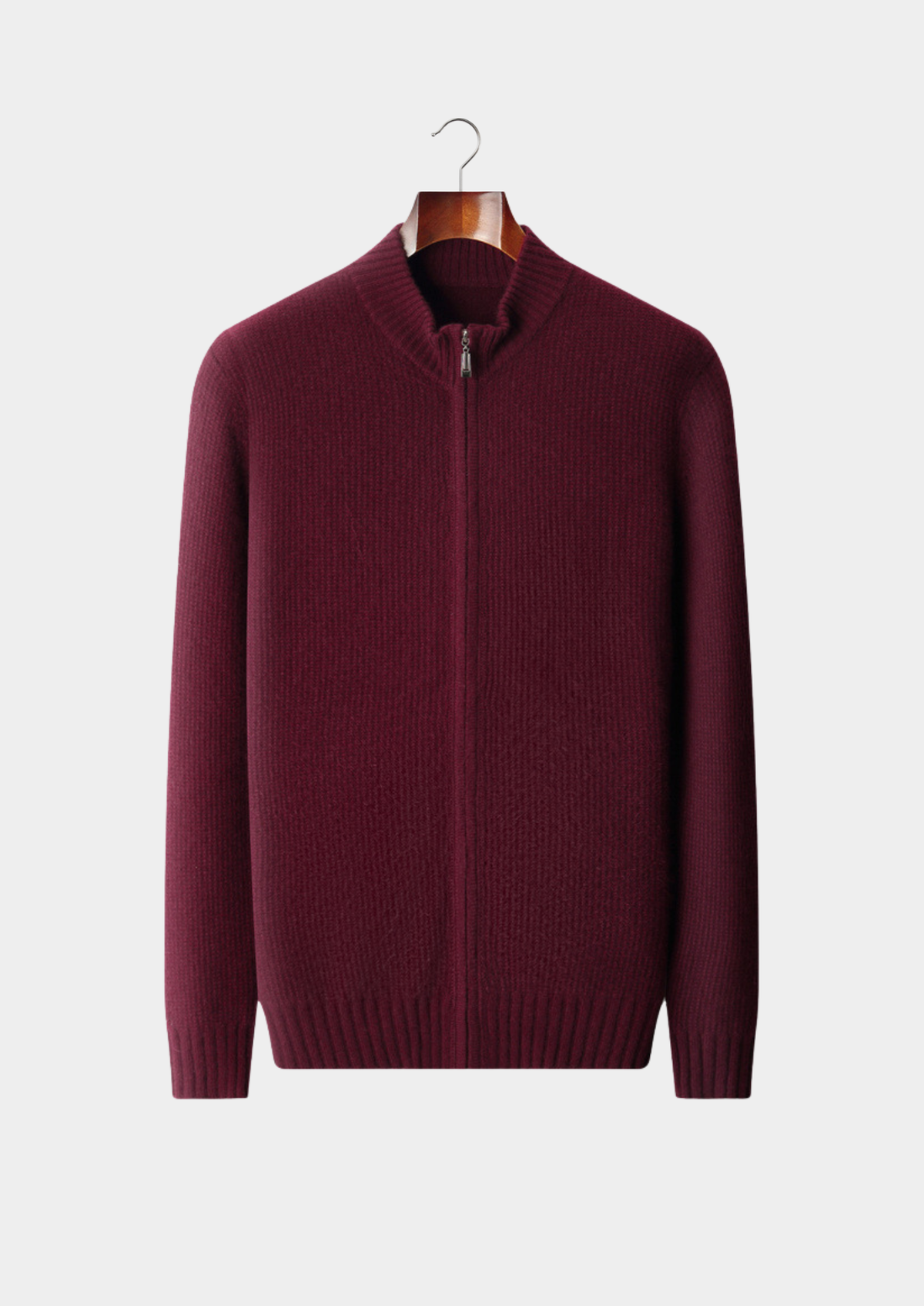 Pure Cashmere Burgundy Ribbed Zip Cardigan | Roccella