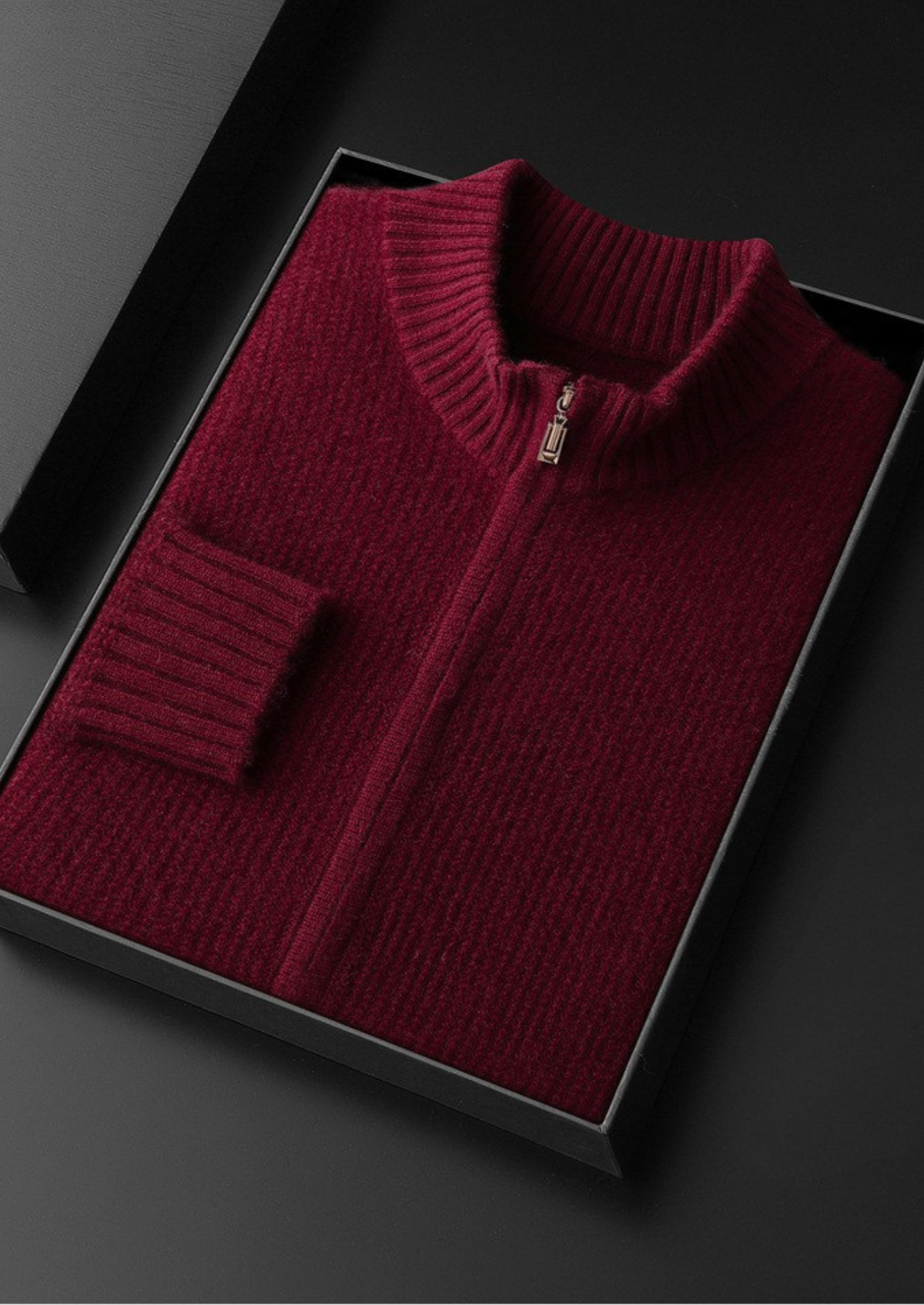Pure Cashmere Burgundy Ribbed Zip Cardigan | Roccella
