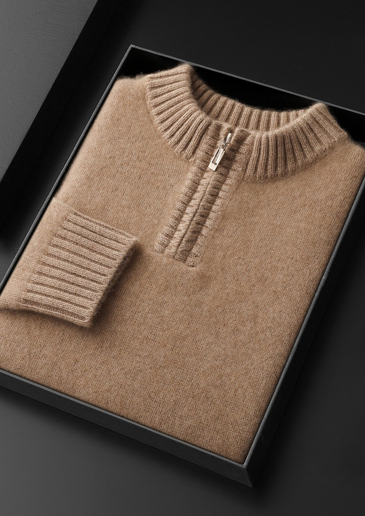Pure Cashmere Light Beige Half Zip Sweater | Roccella
