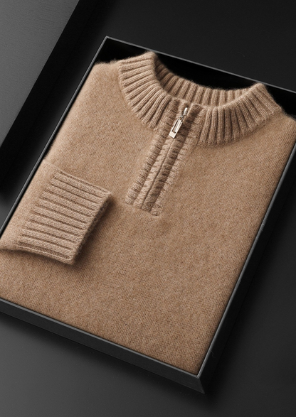 Pure Cashmere Light Beige Half Zip Sweater | Roccella