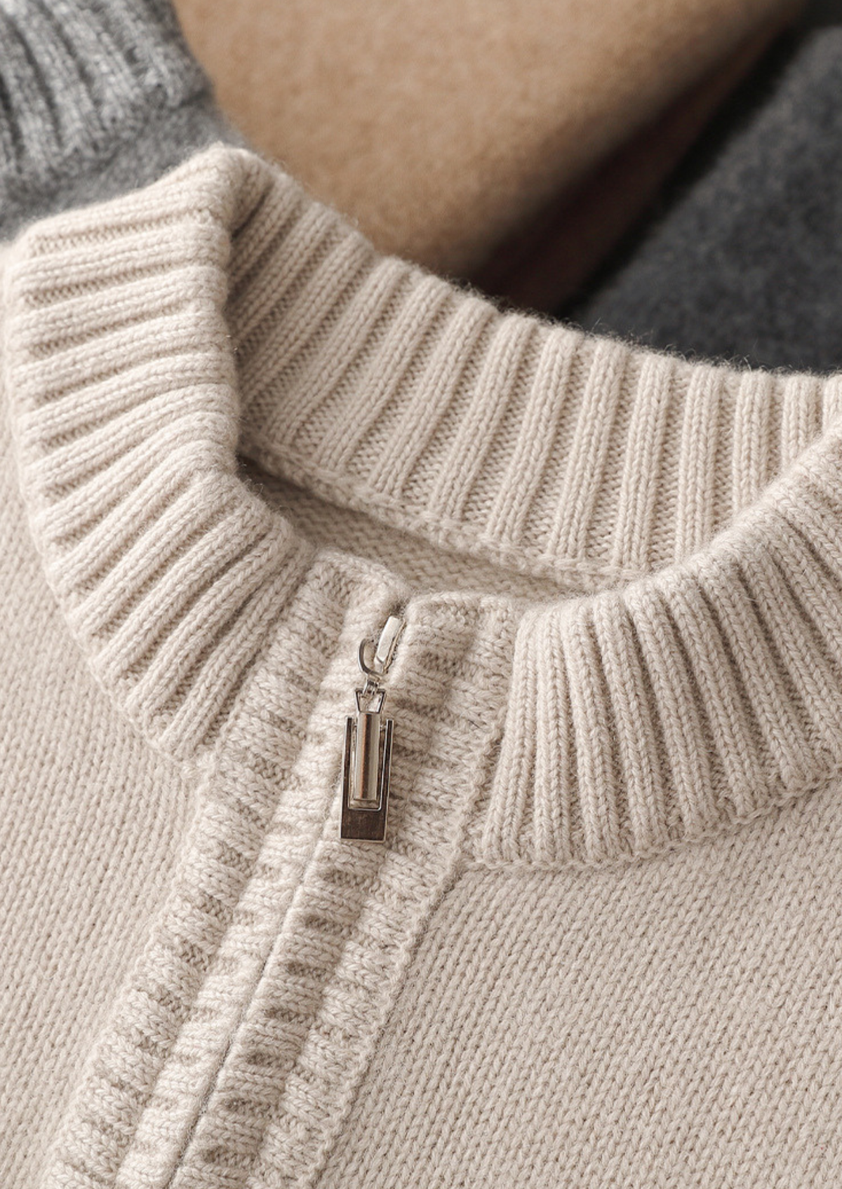 Pure Cashmere Off White Half Zip Sweater | Roccella