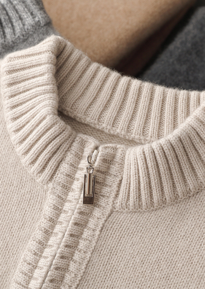 Pure Cashmere Off White Half Zip Sweater | Roccella