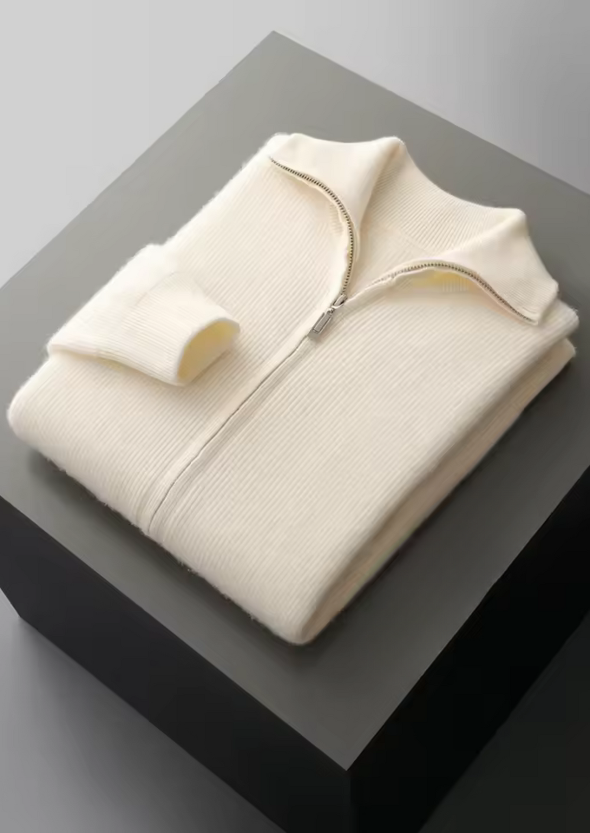 Pure Extra-Fine Merino Wool Ribbed Zipper Cardigan | Roccella