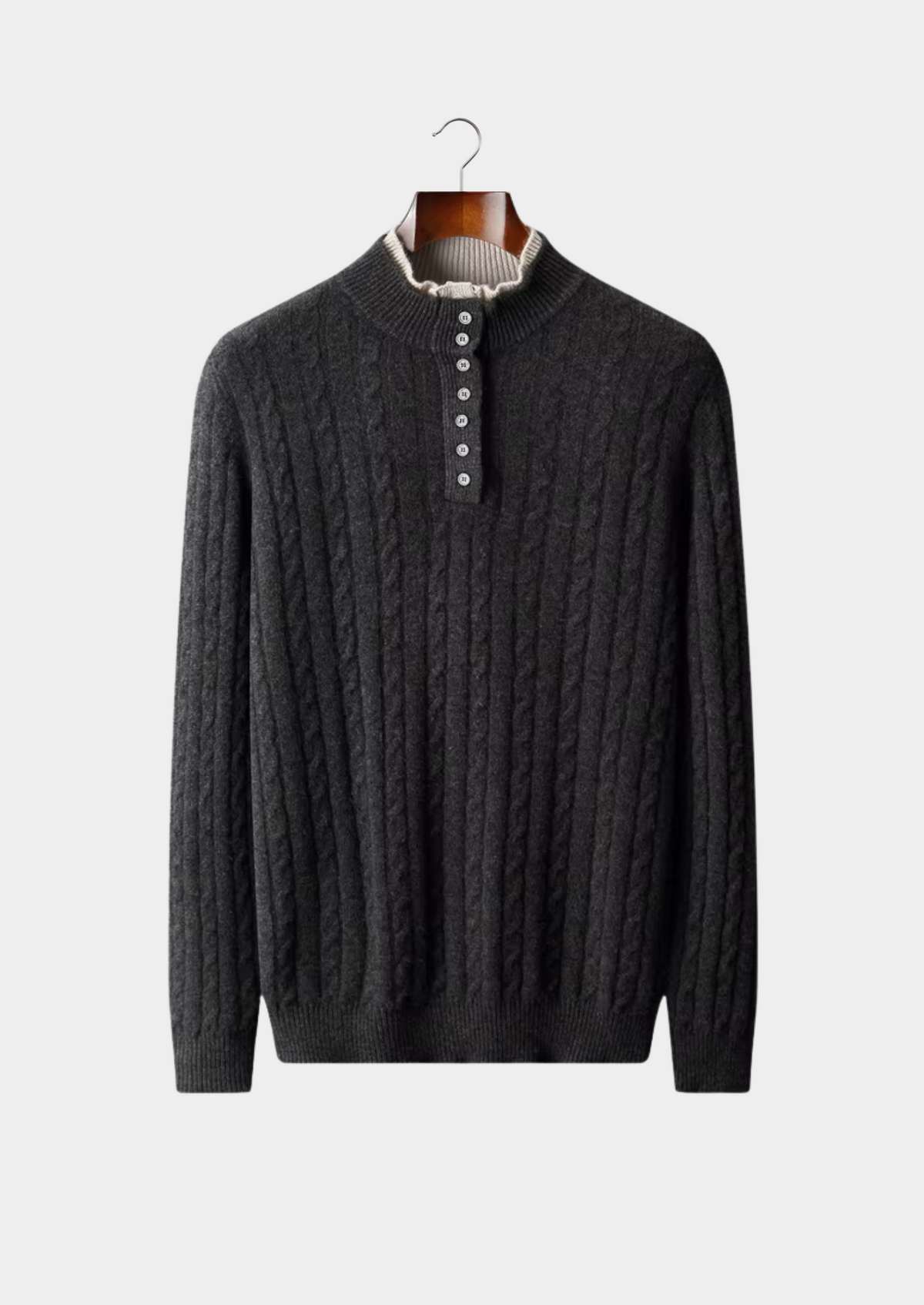 Pure Extra-Fine Merino Wool Cable Knit Henley Sweater | Roccella
