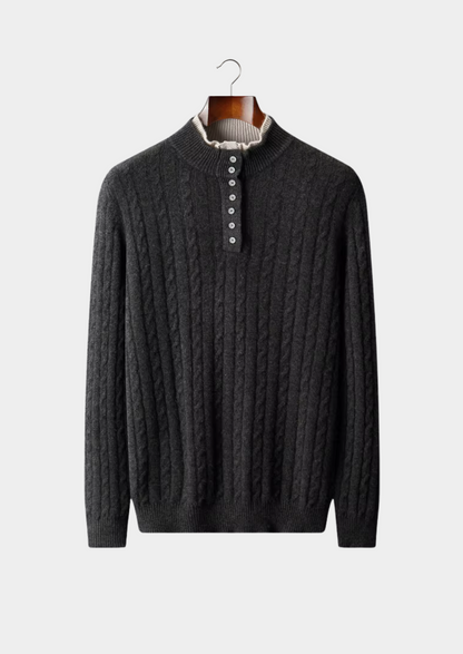 Pure Extra-Fine Merino Wool Cable Knit Henley Sweater | Roccella