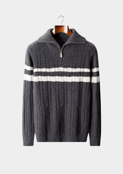 Pure Extra-Fine Merino Wool Striped Half-Zip Sweater | Roccella