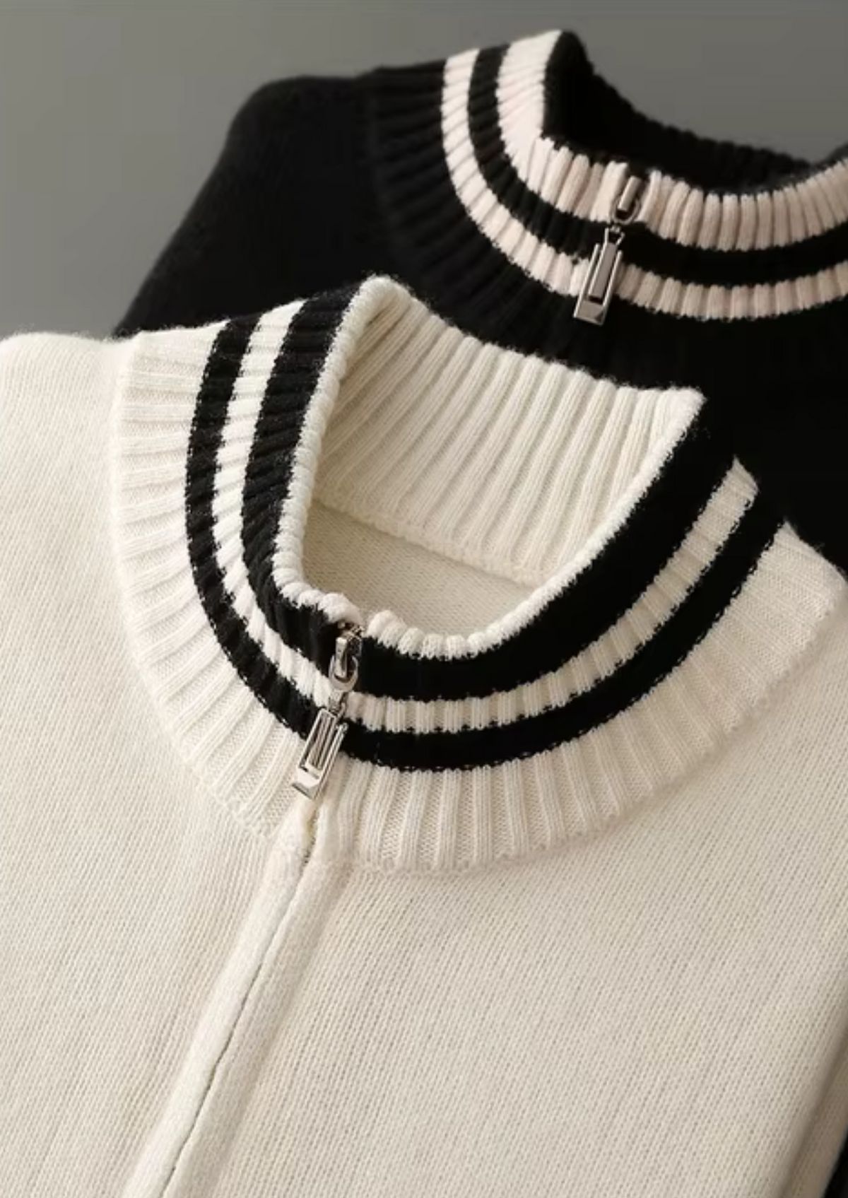 Pure Extra-Fine Merino Wool Two Tone Zip Cardigan | Roccella
