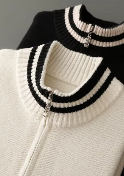 Pure Extra-Fine Merino Wool Two Tone Zip Cardigan | Roccella
