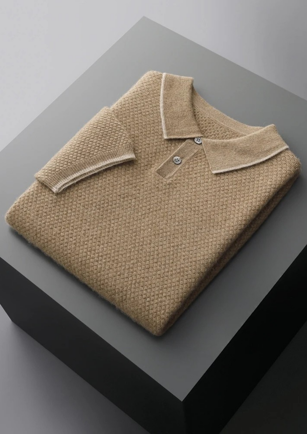 Premium Cashmere Beige Two-Tone Polo | Roccella