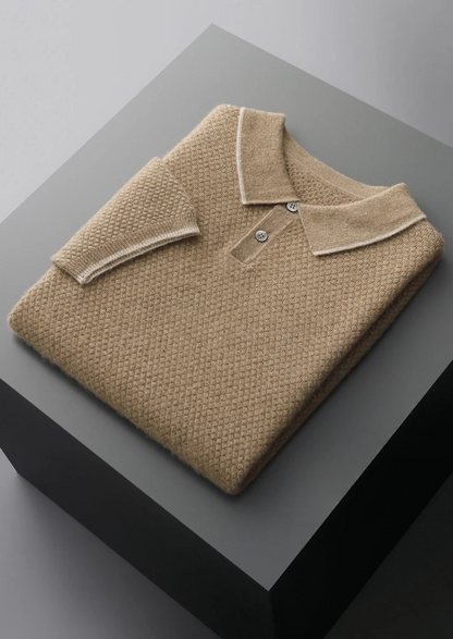 Premium Cashmere Beige Two-Tone Polo | Roccella