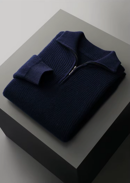 Pure Extra-Fine Merino Wool Ribbed Half-Zip | Roccella